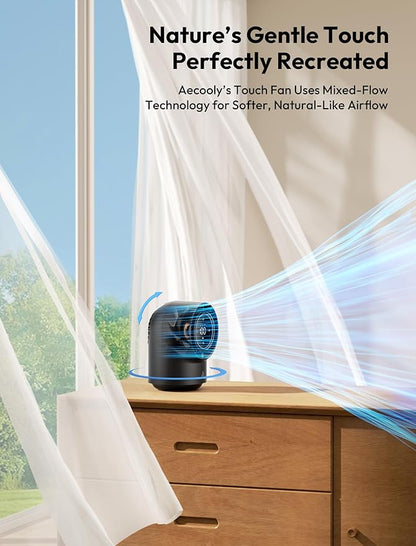 Aecooly Touch Control Desk Fan, 100 Speeds Quiet Bedroom Digital Display 8000mAh 3 Oscillation Angles Battery Powered Small Desktop Table Fan for Bedroom, Bedside, Office, Travel -Black