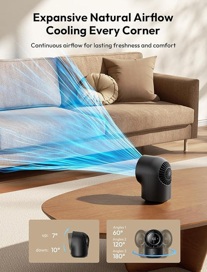 Aecooly Touch Control Desk Fan, 100 Speeds Quiet Bedroom Digital Display 8000mAh 3 Oscillation Angles Battery Powered Small Desktop Table Fan for Bedroom, Bedside, Office, Travel -Black