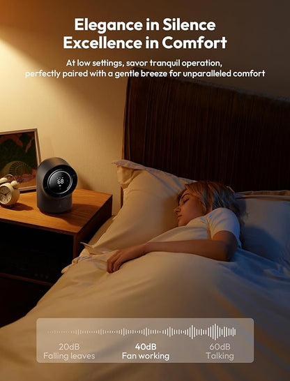 Aecooly Touch Control Desk Fan, 100 Speeds Quiet Bedroom Digital Display 8000mAh 3 Oscillation Angles Battery Powered Small Desktop Table Fan for Bedroom, Bedside, Office, Travel -Black