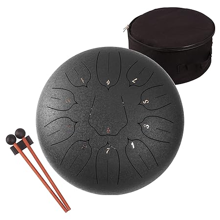 Steel Tongue Drum - 11 Notes 12 inches - Percussion Instrument -Handpan Drum with Bag, Music Book, Mallets, Finger Picks