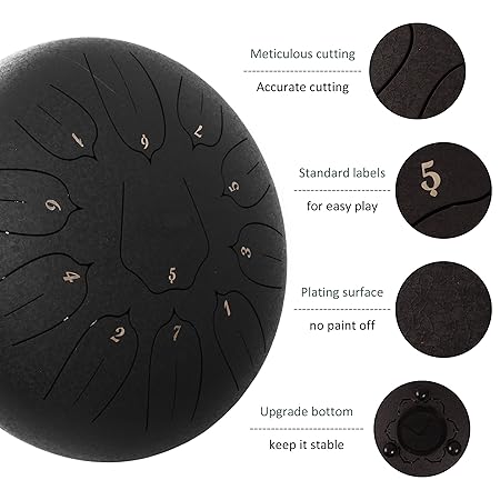 Steel Tongue Drum - 11 Notes 12 inches - Percussion Instrument -Handpan Drum with Bag, Music Book, Mallets, Finger Picks