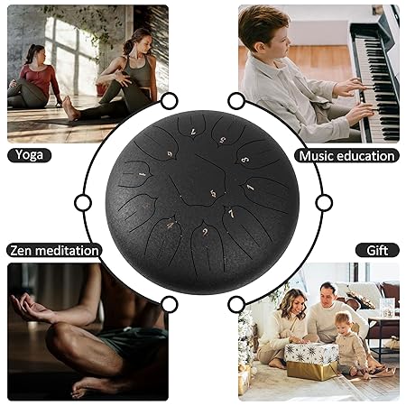 Steel Tongue Drum - 11 Notes 12 inches - Percussion Instrument -Handpan Drum with Bag, Music Book, Mallets, Finger Picks