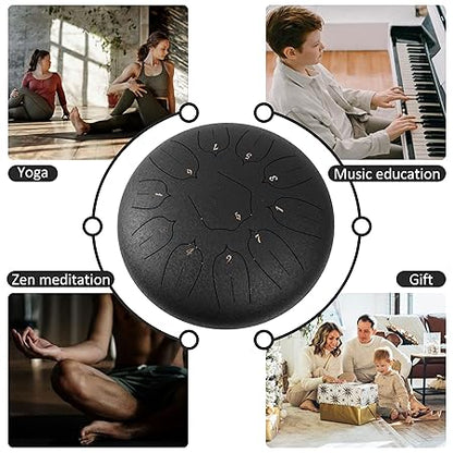 Steel Tongue Drum - 11 Notes 12 inches - Percussion Instrument -Handpan Drum with Bag, Music Book, Mallets, Finger Picks