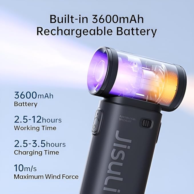ISULIFE Handheld Fan Life9, 3600mAh Mini USB Rechargeable Personal Makeup/Lash Fan, 5 Speeds for Women Men Travel Camping - Black