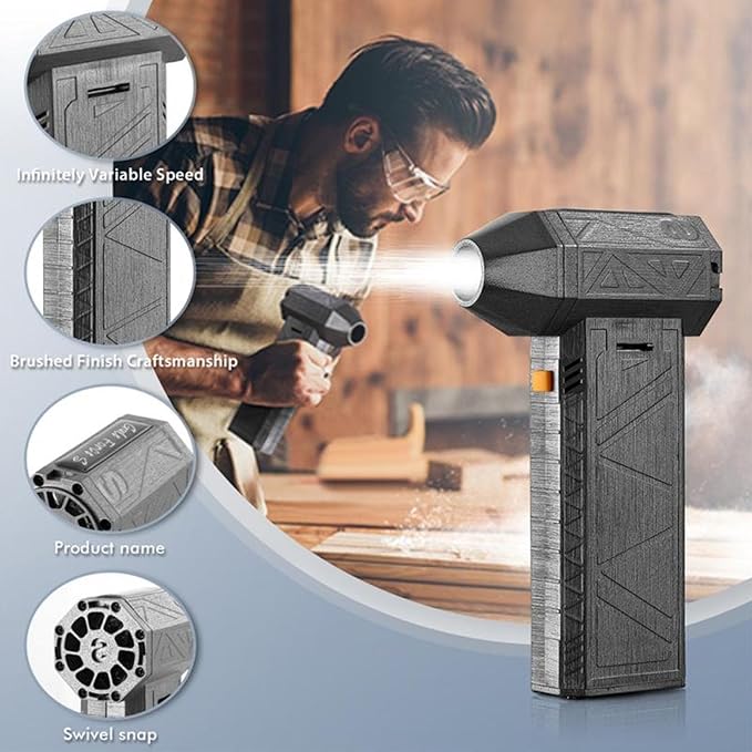 Jet Dry Blower, 130000RPM Cordless Handheld Powerful Brushless Motor with High Speed Turbofan, 3 Speed Adjustments, Portable Air Duster for PC Car Outdoor