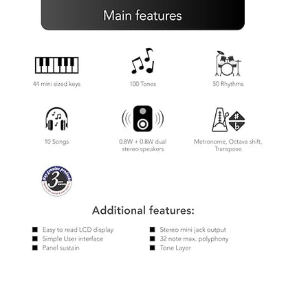 Casiotone Mini Keyboard SA-80 with Piano tones, White (44 Keys)